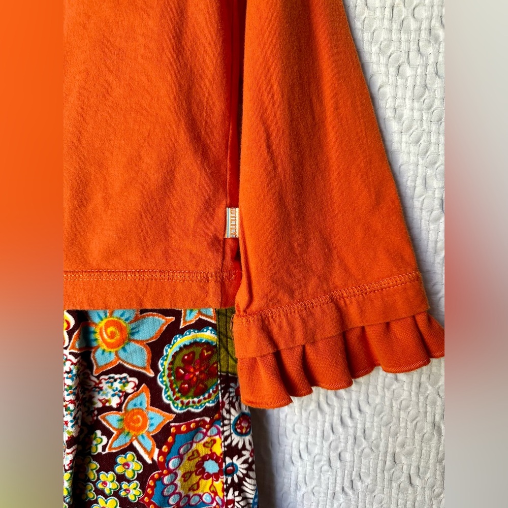 Oilily Velvet Patterned Pants & Coordinating LS ruffled embroidered Shirt Size